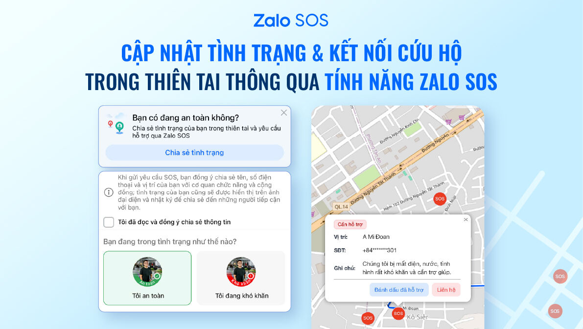 Zalo SOS cấp tốc triển khai tính năng mới trong 24 giờ: Ra mắt bản đồ cứu hộ khẩn cấp cho người dân vùng lũ