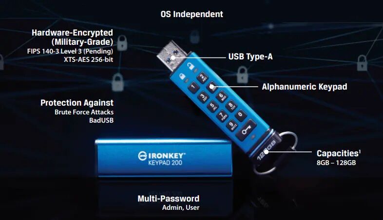 Ổ USB Kingston dòng IronKey Keypad 200 đạt chứng nhận NIST FIPS 140-3 cấp độ 3