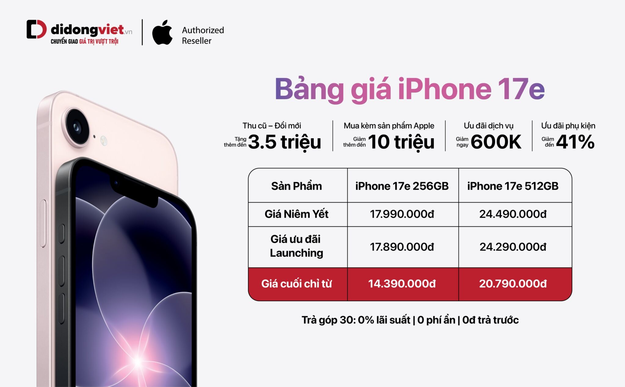 Di Động Việt mở bán iPhone 17e với loạt ưu đãi, hướng đến người dùng trẻ