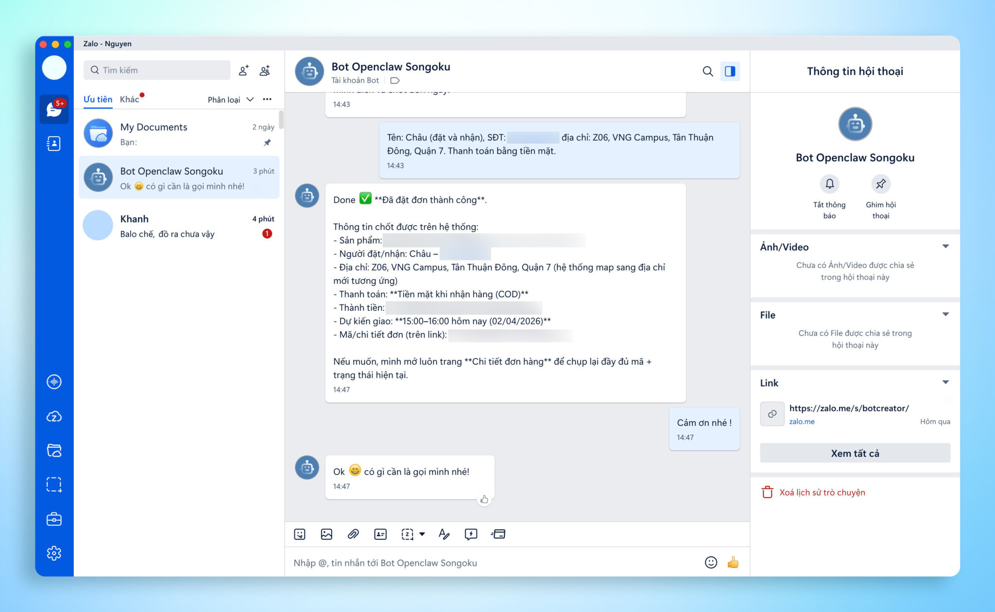 Cập nhật mới tháng 4: ra mắt tính năng AI giúp sao chép chữ từ ảnh, sử dụng OpenClaw ngay trên Zalo
