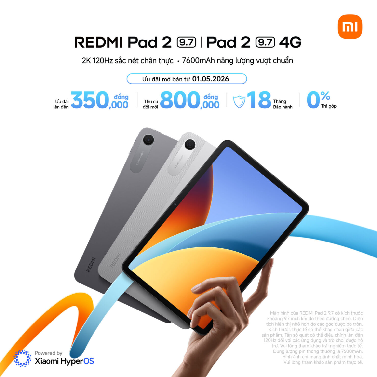 Xiaomi chính thức ra mắt REDMI Pad 2 9.7 nhỏ gọn, màn hình 2K, pin lớn 7600mAh, giá từ 4,9 triệu đồng