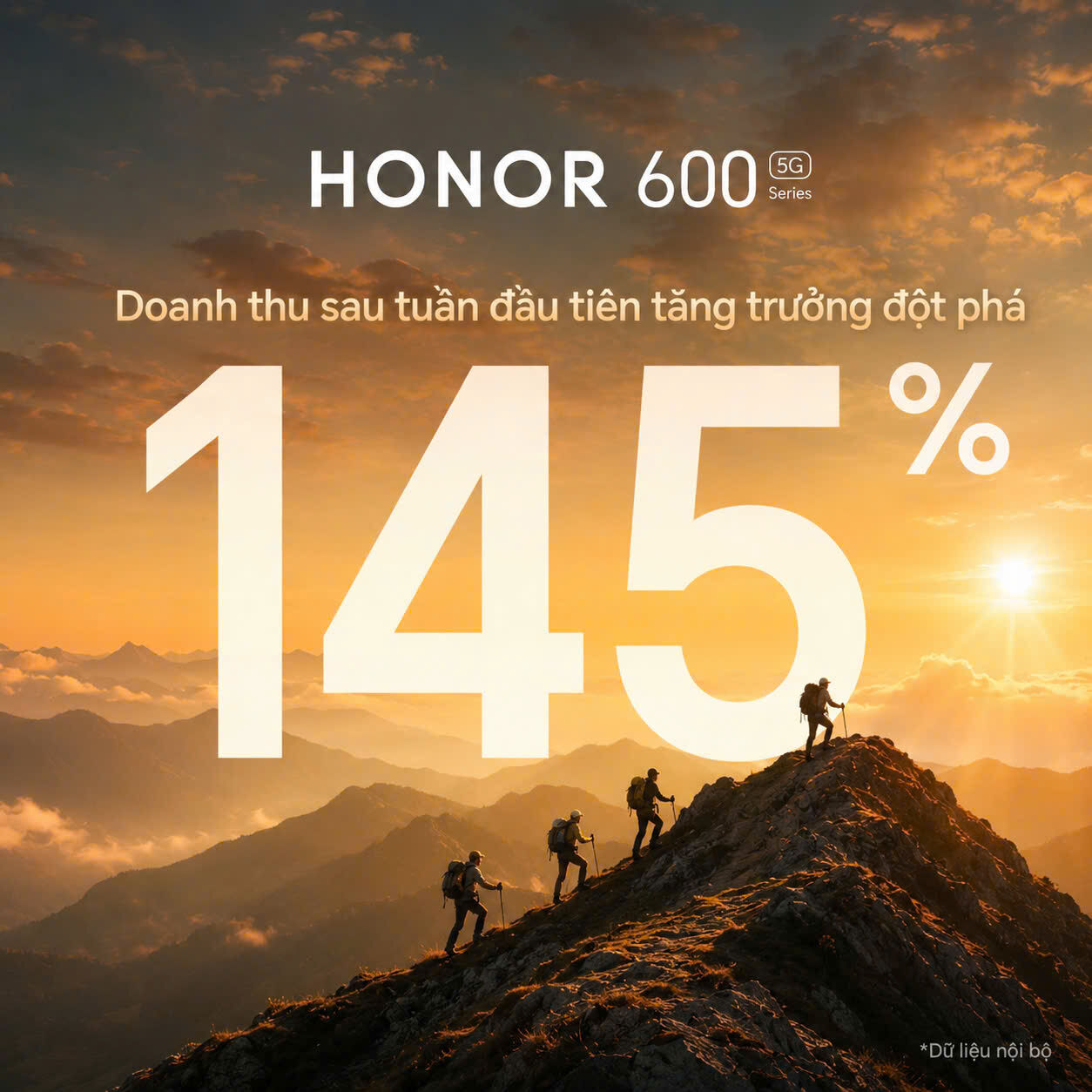 HONOR 600 Series tăng trưởng 145% doanh thu sau 1 tuần mở bán HONOR 600 Series tăng trưởng 145% doanh thu sau 1 tuần mở bán so với thế hệ tiền nhiệm.