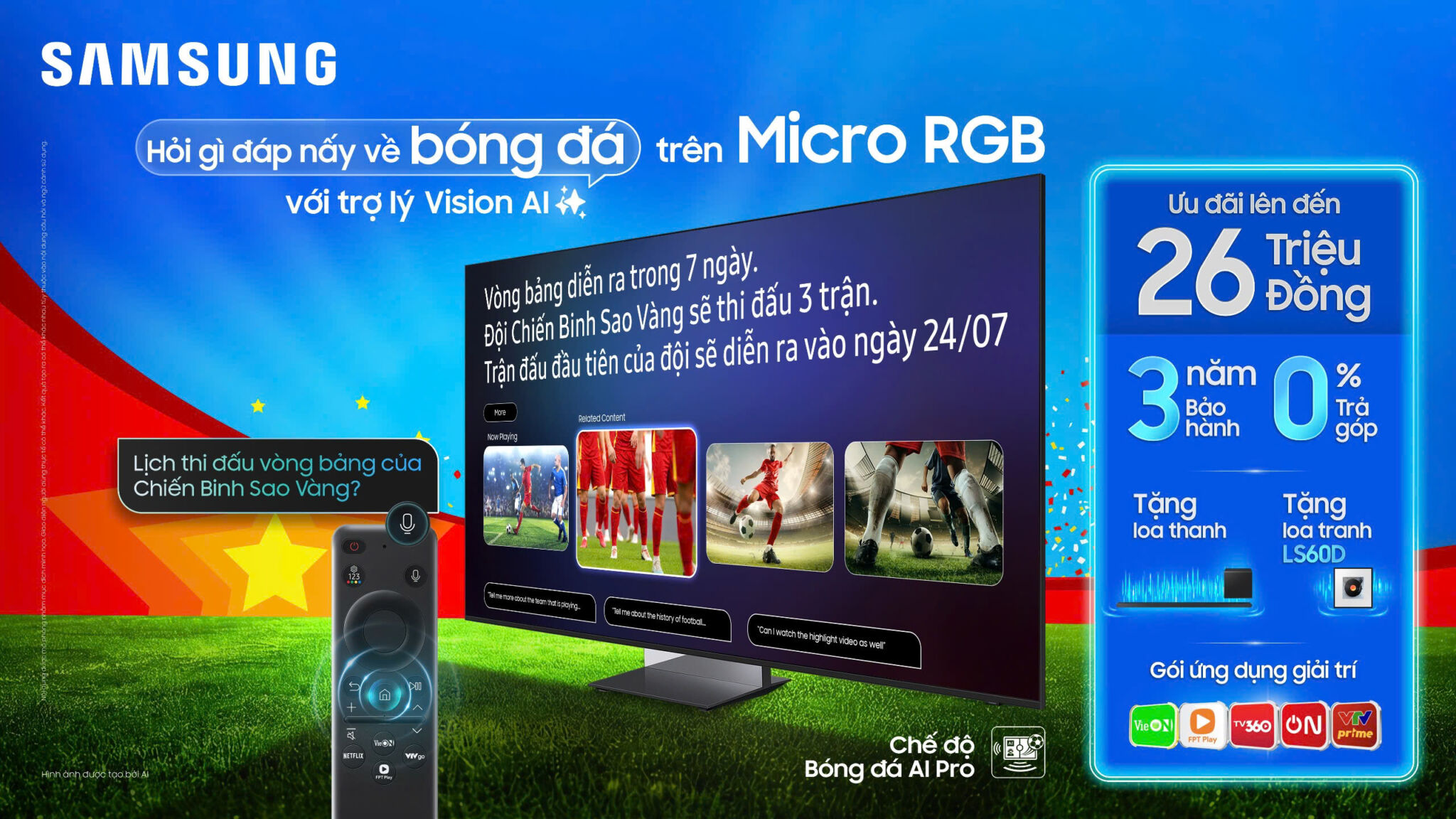 Samsung AI TV đồng hành cùng FPT Play - đơn vị phát sóng trực tiếp ASEAN HYUNDAI CUP 2026, mang đến nhiều ưu đãi hấp dẫn cho mùa bóng đá lớn